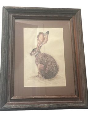 Framed Brown Hare Original Art- Rustic Wood Frame